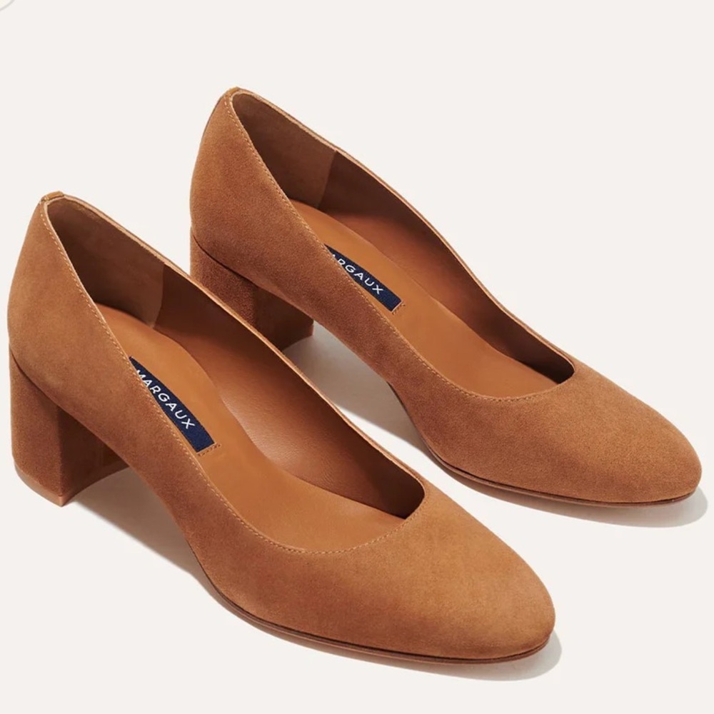 Margaux The Heel Chestnut Suede Size 8 Narrow Block Heel Leather Handmade